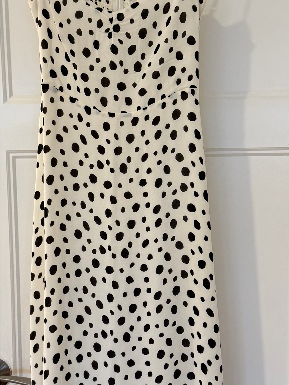 Reformation Black and White Polka Dot Midi Slip Dress